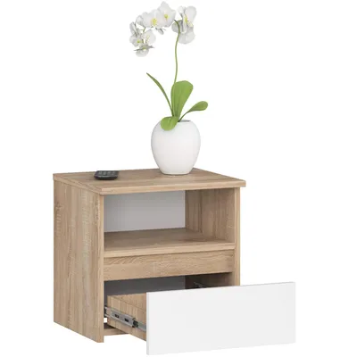 Image de Table de chevet 40 cm avec 1 tiroir, table d'appoint pour chambre à coucher, finition mate