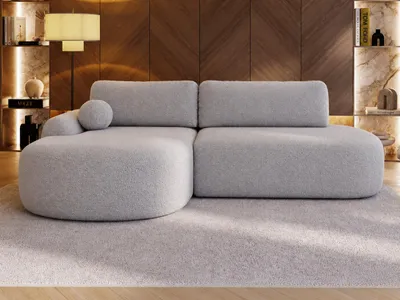 Produktbild von GrainGold Ecksofa L-Form Links Aurio O - Ecksofa mit Schlaffunktion und Bettkasten - Moderne Ecksofa, Wohnzimmer Ecksofa - Eckcouch Grau (Lambi 11)