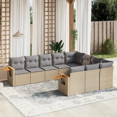 Produktbild von Design 10-tlg. Garten-Sofagarnitur mit Kissen Beige Poly Rattan, Gartenmöbel-Sets 2024 Neu