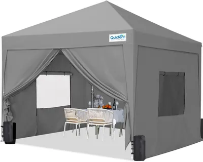 Produktbild von Quictent Pavillon 3x3 mit 4 Seitenteilen, Faltpavillon mit Entlüftung Wasserdicht Stabil Winterfest, Pop up Gartenpavillon mit 4 Sandsäcke ，Grau