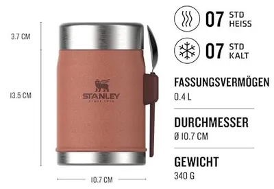 Produktbild von STANLEY 1913 Classic Legendary Thermobehälter Für Essen Mit Göffel 400 ml - Hält 7 Stunden Heiß Oder Kalt - Edelstahl Warmhaltebehälter - BPA-Frei