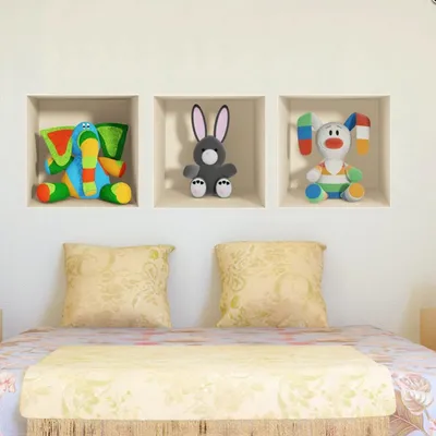 Obrázek produktu pro 3D samolepky s motivy slonů, šedých a barevných králíků, 40 x 120 cm