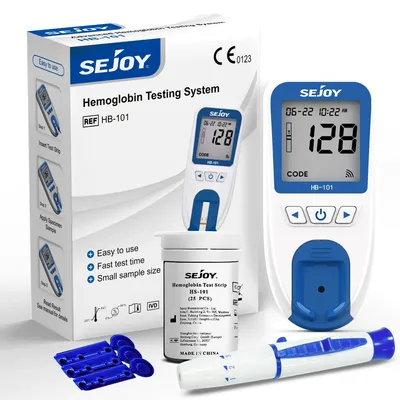 Obrázek produktu pro Měřič hemoglobinu – analyzátor HB/HCT – rychlý test na anémii – včetně baterií –  RoHS – sada – modrá