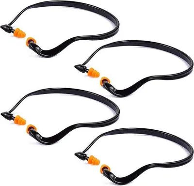 Produktbild von Silikonische Ohrstöpsel mit Kopfhalsband - Ohrstöpsel für Gehörsschutz - Ohrstöpsel mit Lärmminderung - Ohrstöpsel aus Silikon und Kunststoff - Ideal für Schlafen, Lernen und Gehörsschutz - 14,5 x 14 x 1,8 cm - Schwarz