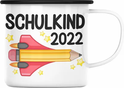 Produktbild von Trendation - Einschulung Junge Mädchen Geschenk Schultüte Füllung Emaille Tasse Schulstart 1. Schultag Schuleinführung Schulanfang Geschenkidee Schulkind 2022 (Schwarz)