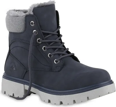 Produktbild von VAN HILL Damen Warm Gefütterte Worker Boots Stiefeletten Bequeme Schuhe 841423, Farbe: Dunkelblau, Größe: 39
