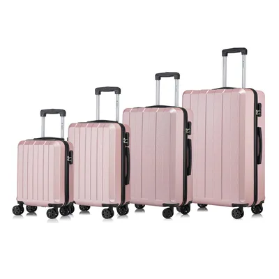 Produktbild von Suitcase Set, Rollkoffer Handgepäck, Kofferset, mit 4 Rollen 360°, Hartschalenreise Zahlenschloss, Weicher Gummigriff (4er Set, S,M,L&XL, Roségold)