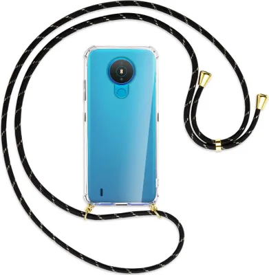 Produktbild von Handykette Backcover-Schutzhülle mit Band (Metall goldfarben) für Nokia 1.4 - schwarz/gold