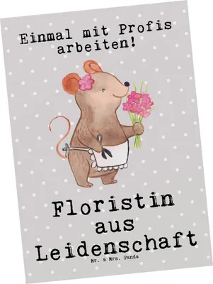 Produktbild von Mr. & Mrs. Panda Postkarte Floristin Leidenschaft - Grau Pastell - Geschenk, Fotokarte, Lustig, Ansichtskarte, Spruch, Blumenlanden, Ausbildung, Grußkarte, Ansichtskarten