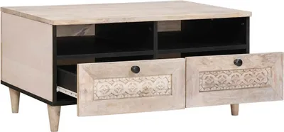 Image de vidaXL Table basse blanc blanchi 80 x 54 x 40 cm en bois massif de manguier