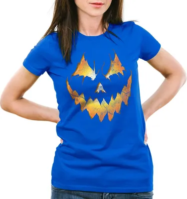 Produktbild von style3 Halloween Kürbiskopf Damen T-Shirt, Farbe:Blau, Größe:M