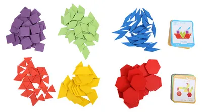 Immagine prodotto di 155 pezzi in legno: puzzle geometrico Tangram, mattoncini da costruzione per bambini, gioco educativo