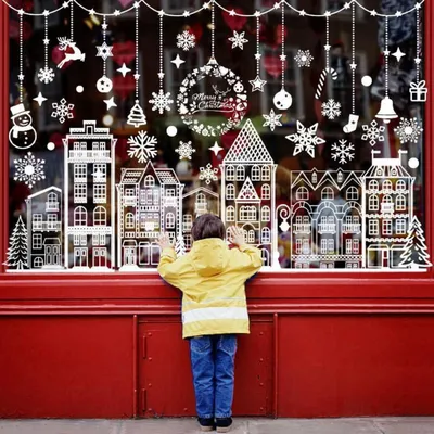 Produktbild von Fensterbilder Weihnachten 5 Blatt Groß Selbstklebend Weiß Wiederverwendbar mit Häusern Schneeflocken