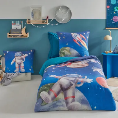 Produktbild von Bettdeckenbezug für Kinder aus Baumwollperkal Astronaut und Rakete