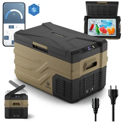 Produktbild von PEME Quest 30 Liter elektrische Kühlbox zum Kühlen und Warmhalten, 12/230V mobiler Kühlschrank, USB-Anschluss, Gefrierpunkt bis -20, für Camping