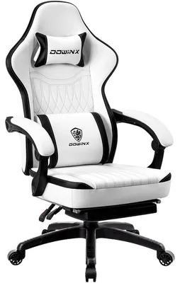 Produktbild von Gaming-Stuhl,atmungsaktives Kunstleder,Taschenfederkissen,Massage-Lendenstütze,Fußstütze verstellbar Schwarzweiß