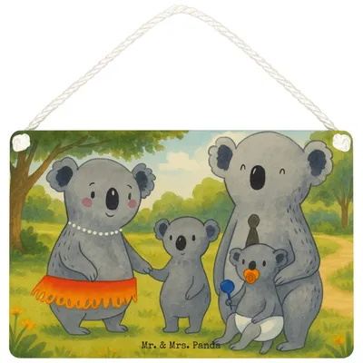 Produktbild von Mr. & Mrs. Panda Schild Koala Familie Design DIN A5 - Weiß - Geschenk, Koalas, Papa, Mama, kleine aufmerksamkeit, Wandbild Holz, Holzschild, Kinder, holzbild, Türschild
