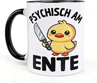 Produktbild von 325ML Quietscheente Tasse als Geschenk, Psychisch Am Ente, Lustige Geschenkidee mit Küken und Messer, Sarkastische Tasse, Kaffeebecher für Freunde und Kollegen