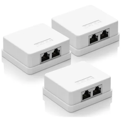 Produktbild von deleyCON CAT 6a Netzwerkdose 2x RJ45 Buchse FTP 10 Gbit, 3 Stück - Weiß