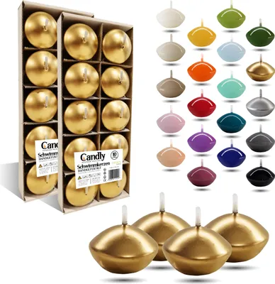 Produktbild von CANDLY HANDMADE© 10x Schwimmkerzen Premium Ø 45mm | Valentinstag, Ostern, Weihnachten, Haus Dekoration, Candles, Kerzen für Damen (Golden)