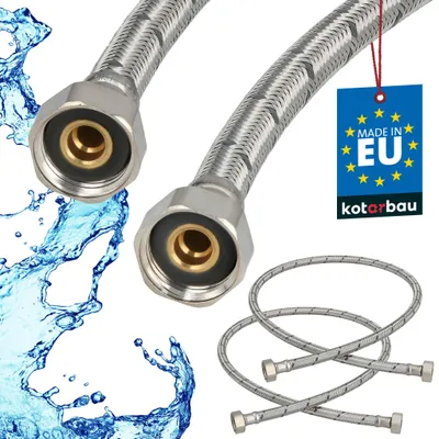 Immagine prodotto di KOTARBAU® 2 Pezzi Tubo Flessibile per Rubinetto 1/2“ x 1/2“ Rivestito in Acciaio Inox 100 cm Tubo Flessibile per Rubinetto Cucina Argento