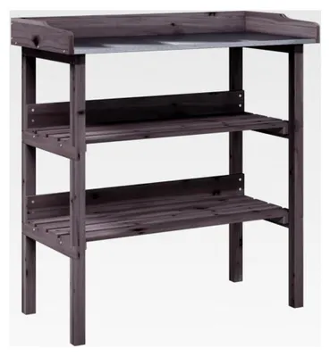 Produktbild von Pflanztisch mit Ablagen, Gärtnertisch mit verzinkter Tischplatte, Blumentisch für Terrasse und Garten