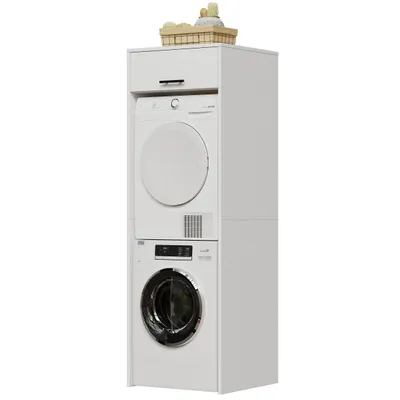 Produktbild von TWSOUL Waschmaschinenumbauschrank Waschmaschinenregal mit Schrank,Waschmaschinen- & Trocknerregal, Hochschrank mit Metallgriff für Waschmaschine & Tro
