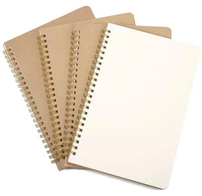 Zdjęcie produktu dla Notatnik A5, spiralny, 4 sztuki. Pusty notes w segmencie, 50 kartek, okładka z papieru kraftowego