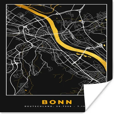 Produktbild von MuchoWow® Poster Bonn - Stadtplan - Karte - Gold - Deutschland 100x100 cm - Babyzimmer