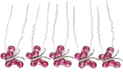 Produktbild von 5 Schmetterling mit Strass Haarnadeln Hairpins Frisur rosa