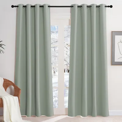 Produktbild von Thermovorhang mit Ösen Blickdicht Salbeigrün H200 x B140 cm (2er Pack)