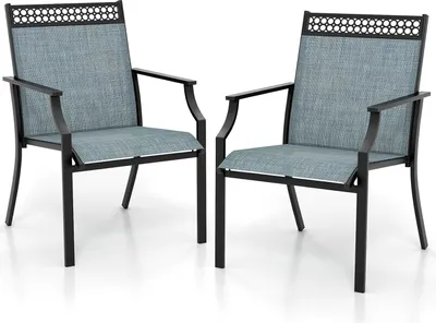 Immagine prodotto di Set da 2 sedie da giardino KOMFOTTEU, sedie da terrazza con braccioli, sedie da balcone con struttura in metallo, portata fino a 150 kg, sedie da pranzo per patio e terrazza (blu)