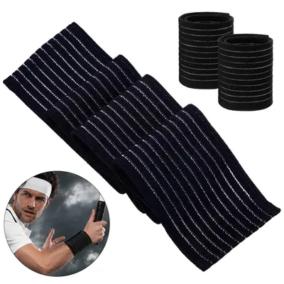 Produktbild von 2er Set Elastische Handgelenkbandagen Sport, Atmungsaktive Handgelenkstütze mit Klettverschluss für Fitness, Tennis & Krafttraining, Schwarz