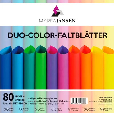Produktbild von MarpaJansen Faltblätter Duo Color Rainbow 15x15 cm 80 g/qm Bastelpapier Set