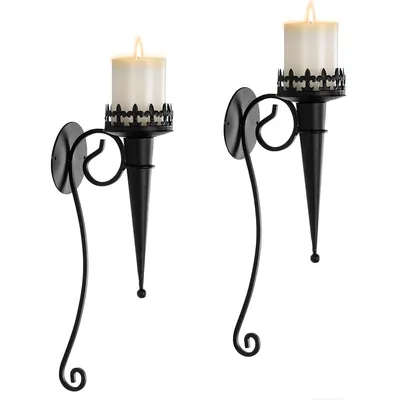 Produktbild von 2er-Set Wandkerzenhalter, hängende Wandleuchter für Stumpenkerzen, Wandlampen für Zuhause, Hochzeiten, Wohnzimmer, Kaminsims-Dekoration, Schwarz