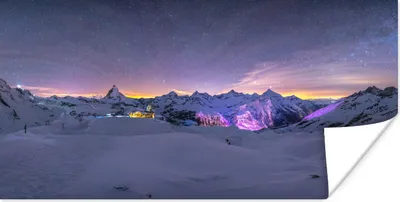 Produktbild von MuchoWow® Poster Milchstraße über der Winterlandschaft der Schweiz 40x20 cm - Poster für die Wand - Poster Schlafzimmer