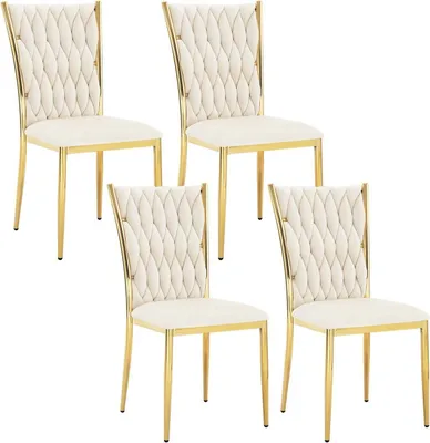 Produktbild von WOLTU Esszimmerstühle, Küchenstühle, modern, hohe Rückenlehne, Metallbeine, Samt : Creme 4 Farbe: Creme Stückzahl: 4