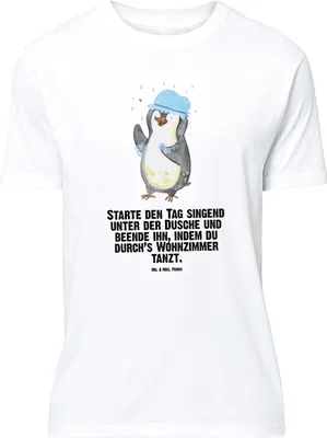 Produktbild von Mr. & Mrs. Panda Tshirt Pinguin Duschen - Weiß - Geschenk, Lustiges T-Shirt, Singen, Shirt, Duschkonzert, oberteil, S, Dusche, Baden, Tanzen