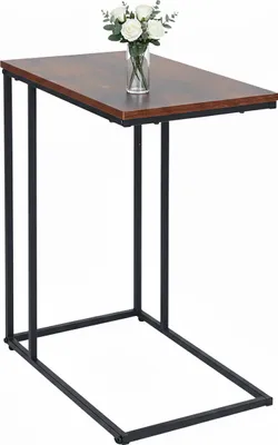 Produktbild von Relaxdays Beistelltisch, HBT: 64 x 50 x 35cm, MDF, Eisen, C-Form, Sofatisch zum Unterschieben, Wohnzimmer, schwarz/braun