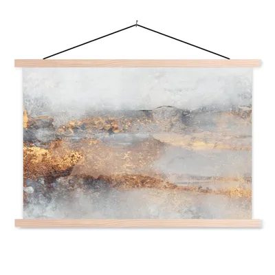 Produktbild von MuchoWow® Textilposter Nebel - Gold - Abstrakt 120x80 cm mit holzfarbenen Rahmen - Aufhängeset