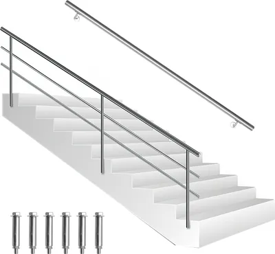 Obrázek produktu pro Hengda nerezové zábradlí 50 - 200 cm schodišťové zábradlí vnitřní a venkovní zábradlí nástěnné zábradlí pro schody z nerezové trubky V2A, s montážním materiálem, délka: 160 cm