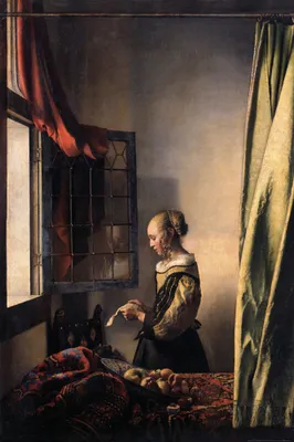 Produktbild von Johannes Vermeer Kunstdruck Bild - Brieflesendes Mädchen Am Offenen Fenster, 1657-1659 (120 x 80 cm)