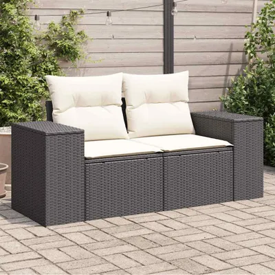 Immagine prodotto di Divano da giardino con cuscini 2 posti in poly rattan nero