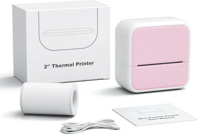 Obrázek produktu pro ZELURXX Bluetooth termální tiskárna štítků Mini přenosná, tiskárna čárových kódů, dobíjecí, kompatibilní s Android/IOS/WIN, růžová