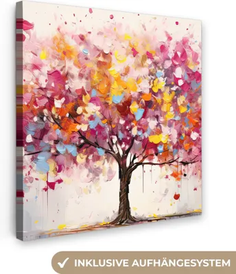 Produktbild von MuchoWow® - Leinwandbilder - Aquarell - Baum - Kunst - Abstrakt, Wandbild, Wanddeko Bilder Wohnzimmer, 50x50cm