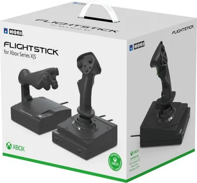 The image shows the packaging of a flight stick for Xbox Series X|S and PC.