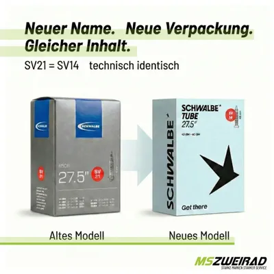Produktbild von 2x Schwalbe Schlauch SV14 40mm (27,5") 40/62-584 Modell 2026 mit Reifenheber
