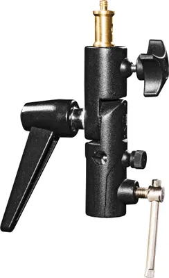 Produktbild von Walimex pro Schirmhalter neigbar mit Spigotaufnahme bis 3,5 kg belastbar, großer Blitzhalter für Durchlichtschirm und Reflexschirm, inkl. 1/4 und 3/8 Zoll Spigotadapter