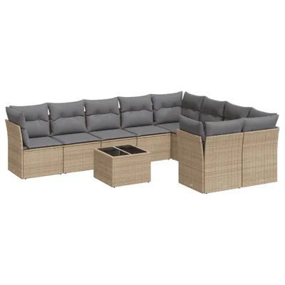 Produktbild von vidaXL 10-tlg. Garten-Sofagarnitur mit Kissen Beige Poly Rattan