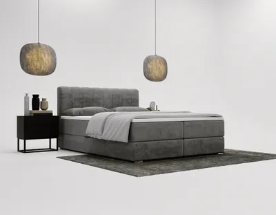 Productafbeelding van Tweepersoonsbed met Bonell-matras 180x200 cm, model Lisbon Box - Boxspringbed, slaapkamerbed, gestoffeerd bed - Inclusief topper, bedlade en matras - Bekleding: fluweel (grijs - Magic Velvet 2217)